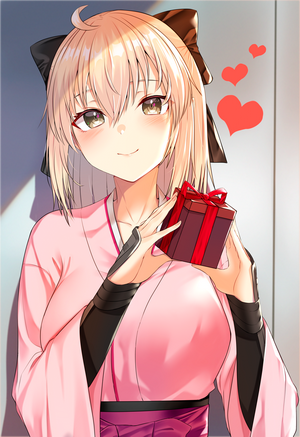Okita Souji from Fate Series holding a gift