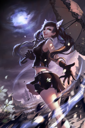 Anime girl with twintails and parasol