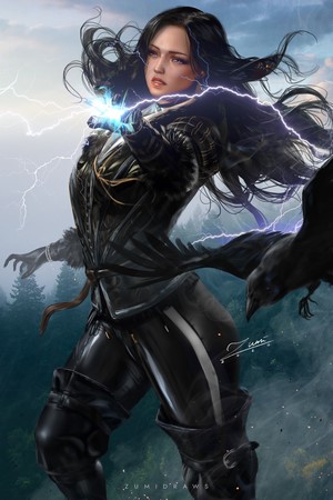 Yennefer of Vengerberg casting lightning from The Witcher