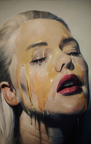 Realistic painting of a woman with honey on her face