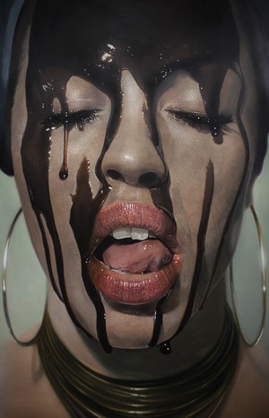 Painting of a woman with chocolate on her face