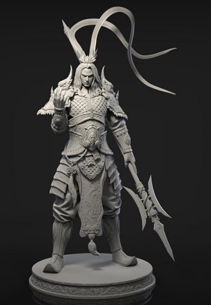 Warrior with long hair and armor holding a lance