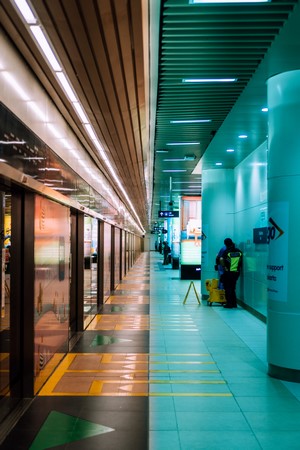 Jakarta subway station platform with train doors