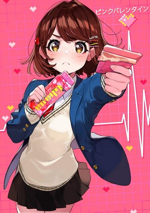 Anime girl with chocolate and candy