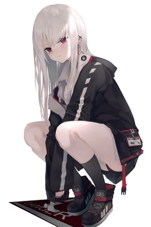 Ogami Ren Squatting Pose with White Hair