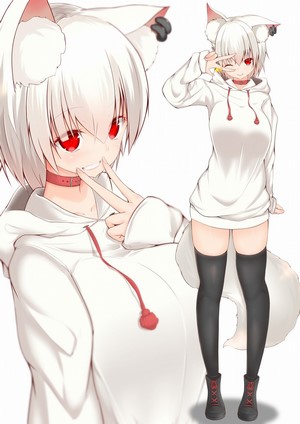 Anime girl with white hair and red eyes