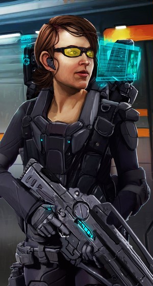 Woman with holographic display and weapon