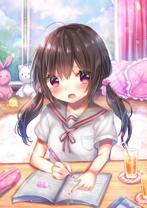 Anime girl studying at a desk