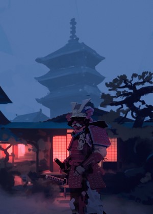Samurai warrior in traditional armor with katana