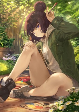 Katsushika Hokusai from Fate/Grand Order painting outdoors