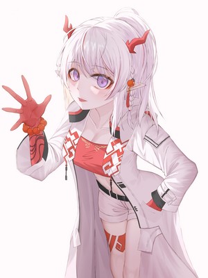 Anime girl with white hair and red horns