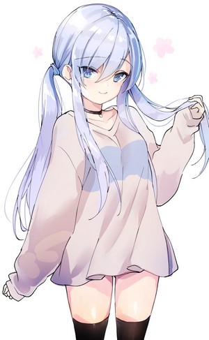 Anime girl with blue hair and twintails