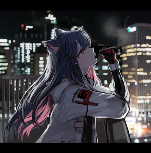 Texas from Arknights at Night Smoking