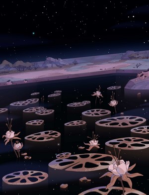 Steven Universe landscape with lotus-like structures