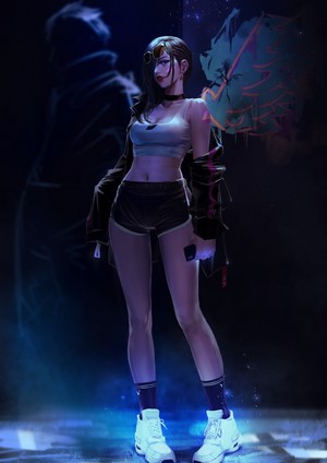 Girl with choker and jacket, digital art