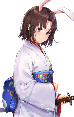 Ryougi Shiki from Fate/Grand Order with bunny ears and katana
