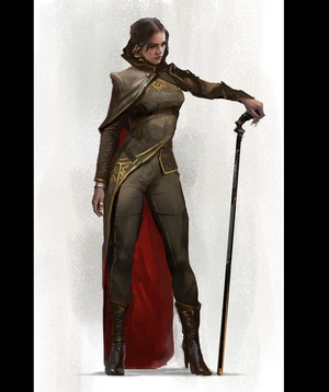 Fantasy art of a woman with a cane