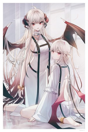 Two demon girls with wings and horns