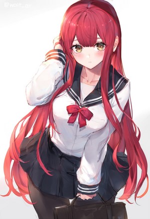Anime Girl with Long Red Hair in School Uniform