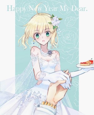 Saber from Fate Series in a Wedding Dress with Cake