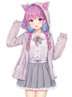 Minato Aqua from Hololive wearing a cat-ear hoodie