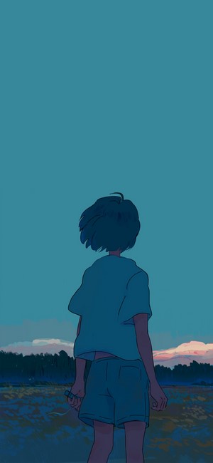 Anime Girl with Short Dark Hair at Dusk