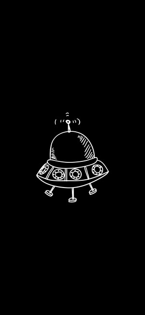 White UFO drawing on black background