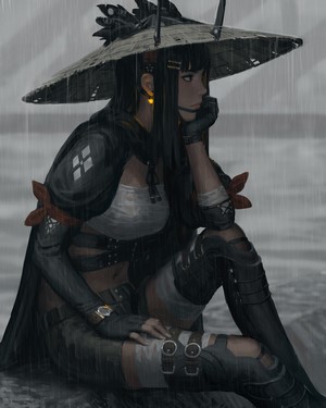 Anime Female Warrior in the Rain by GUWEIZ