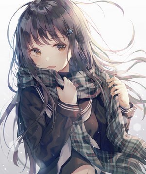 Anime girl with dark hair and scarf