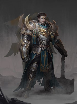 Warrior in ornate armor holding a hammer