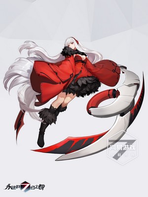 Anime girl with white hair and red outfit from Forever 7th Capital