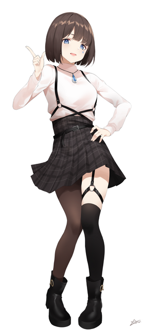 Anime girl with short brown hair and blue eyes