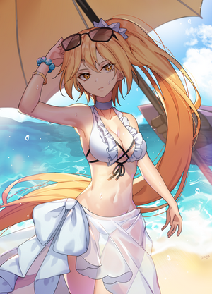 Anime girl in bikini on a beach