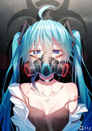 Hatsune Miku with Gas Mask and Biohazard Symbol