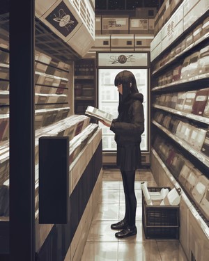 Girl browsing records in a store