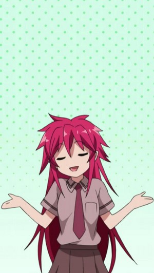 Anime girl with pink hair shrugging