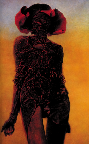 Surreal figure with anatomical details by Zdzisław Beksiński