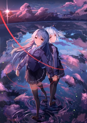 Two anime girls with red string connection