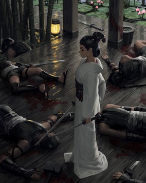 GUWEIZ Illustration of Samurai Woman in Kimono