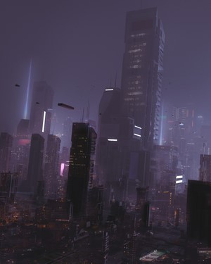 Futuristic Cyberpunk Cityscape with Neon Lights
