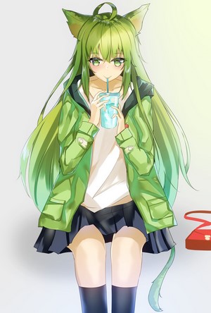 Anime Cat Girl Drinking from Cup