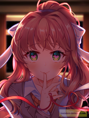 Monika from Doki Doki Literature Club with Finger on Lips