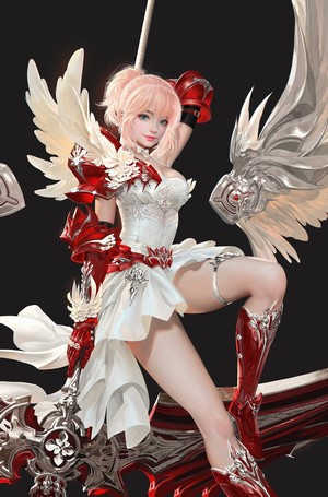 Fantasy girl with wings and armor holding a scythe