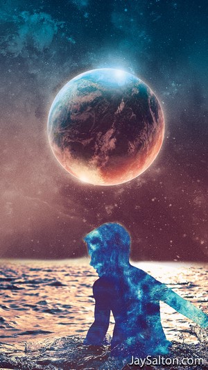 Surreal digital art of a person in space and water