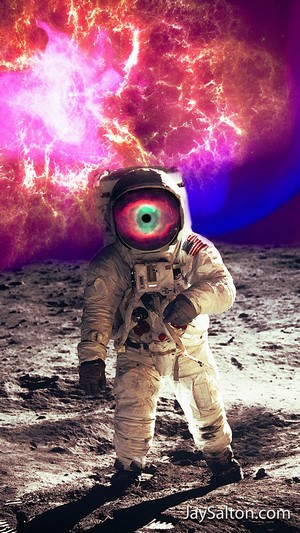 Astronaut with psychedelic eye on the moon