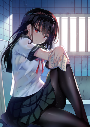Anime girl with red eyes in school uniform