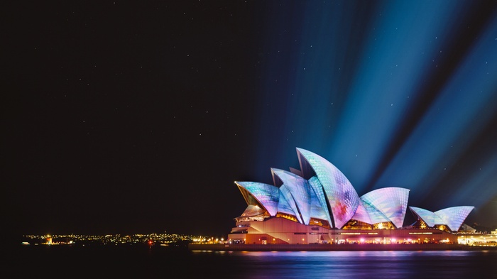 Sydney Opera House illuminated at night