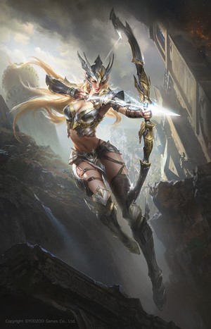 Fantasy female archer with bow and arrow