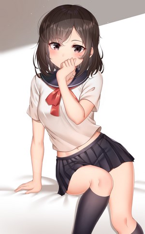 Anime girl in school uniform with red bow