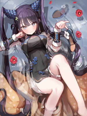 Anime girl in traditional Chinese dress lying down